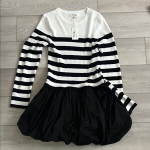 Able Black and White Striped Mini Dress Balloon bottom